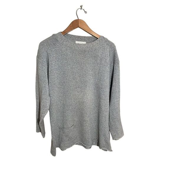 Flax Mock Neck Sweater Womens Size Small Medium Cotton Nylon‎ Pocket Gray Green - Picture 1 of 8